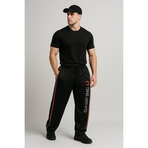 Y2K Bodybuilding Gym Track Pants Black Orange GASP INC Size L